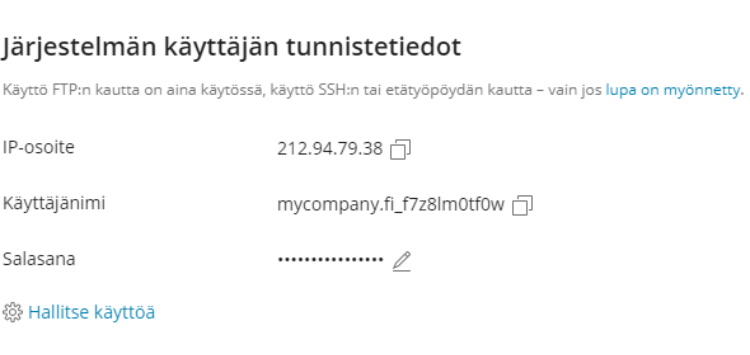 Klikkaa auenneesta ikkunasta Hallitse käyttöä.