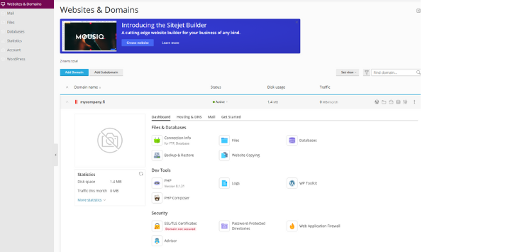 Under the Websites & domains tab, you'll find your website settings.