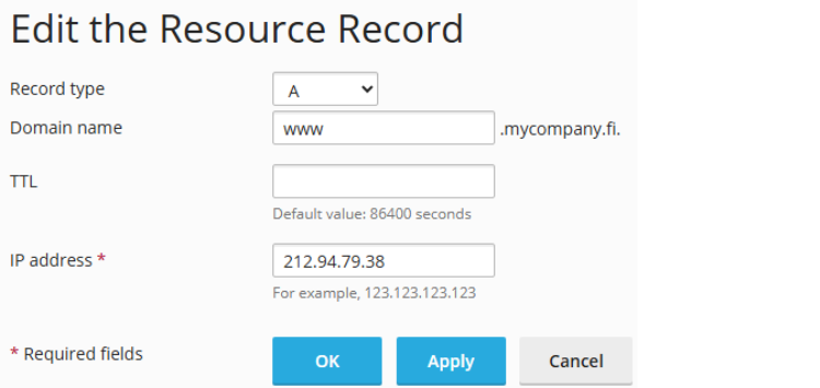 With the record A, a plain language address is connected to a numeric IP address, so that people can access the IP address the site is located in with the domain (e.g., www.domain.com). With the record A, a plain language address is connected to a numeric IP address, so that people can access the IP address the site is located in with the domain (e.g., www.domain.com).